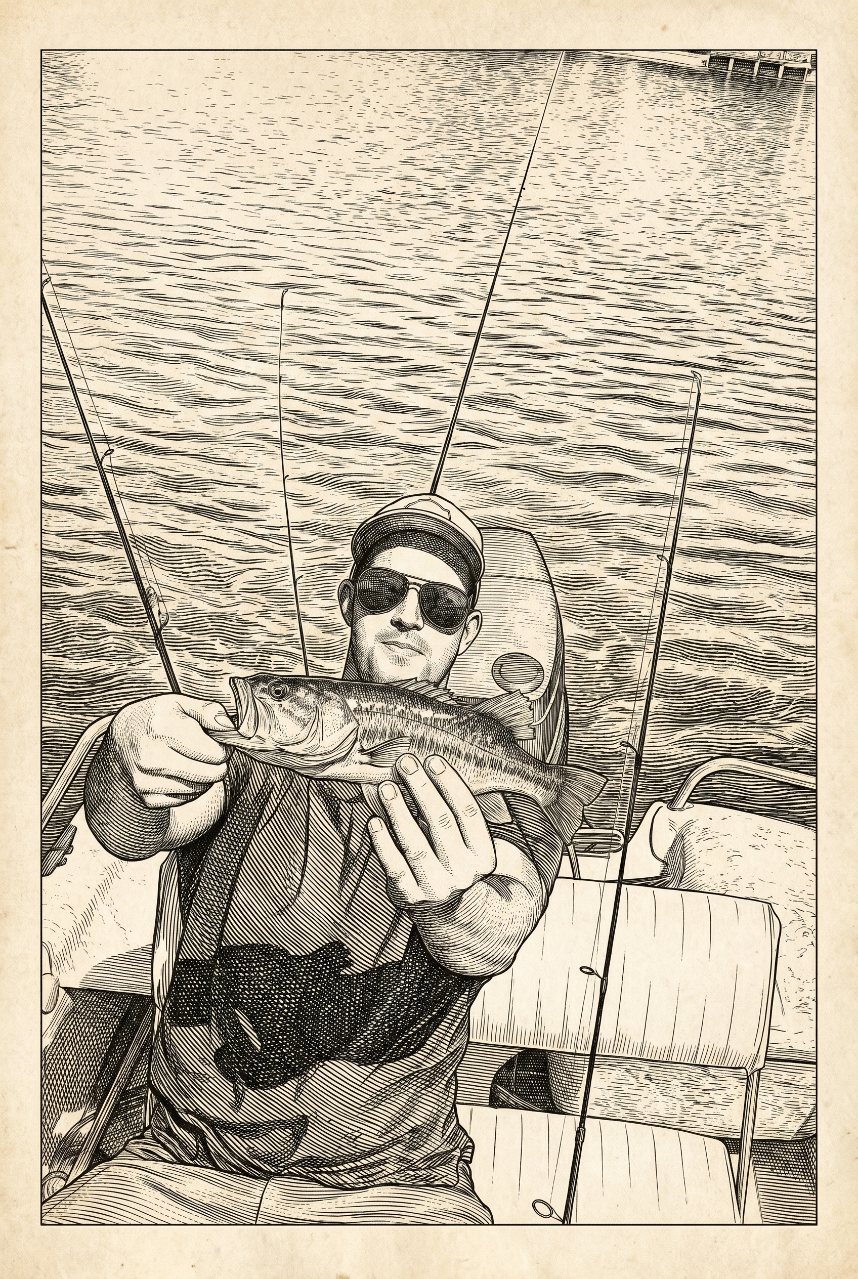 fishing Engraved Portrait Print Filter preview